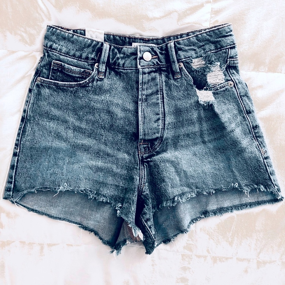 Good American Blue Distressed High-Rise Denim Jean Shorts